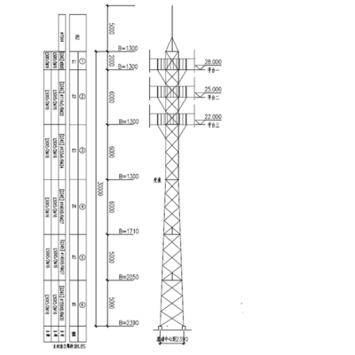 10-100m Tubular Steel Tower Triangular Self Supporting Mast