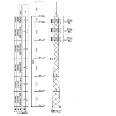 10-100m Tubular Steel Tower Triangular Self Supporting Mast