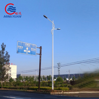 Q235b Galvanized Steel Street Light Pole Solar LED Lamp Dual Arm 90mm